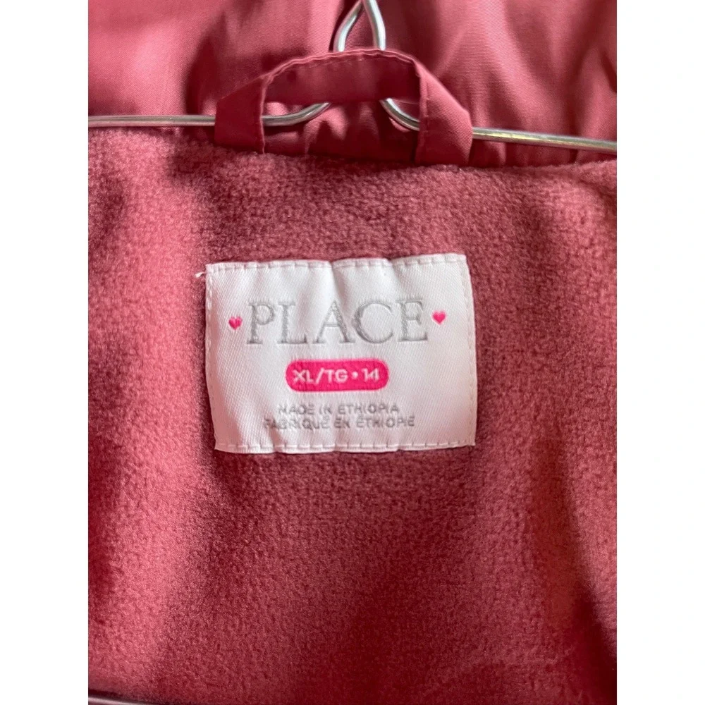 The Childrens Place Girls XL 14 Pink Puffer Vest Water Resistant Fleece Lined